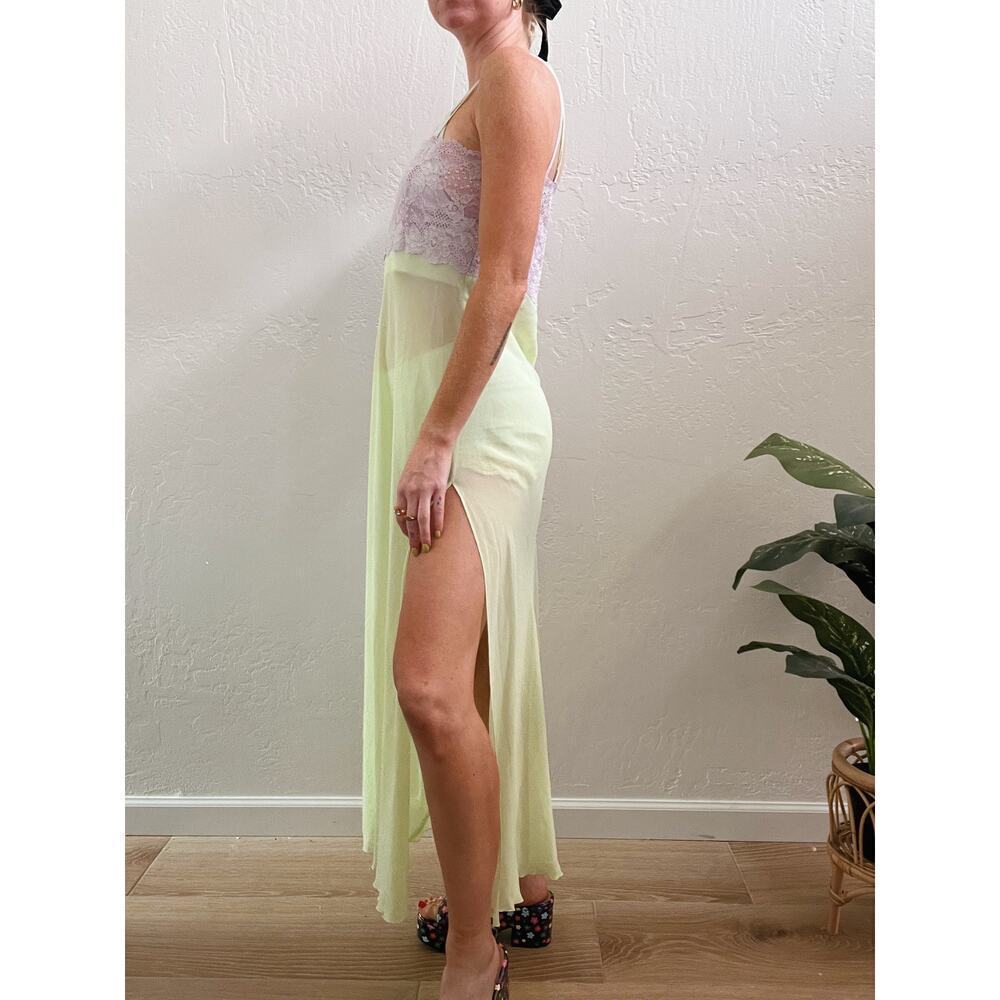 Y2K Victoria's Secret Lime Green Lace Maxi Slip Dress w/ Slit - Picture 4 of 7